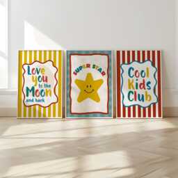 Love You To The Moon, Nursery Quote, Cool Kids Print, Playroom Decor, Boys Bedroom, Retro Stripe, Toddler Wall Art, Girls Room, Red Yellow - thumbnail 2