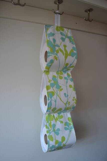 New Home Housewarming Gift White Fabric With Green Leafs Storage Holder/ Bath Decor /Toilet Roll Holder - image 1