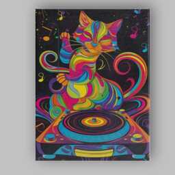 Rainbow Psychedelic Dj Cat Music Illustration Canvas Wall Art Print Decor Picture Ready To Hang - thumbnail 1