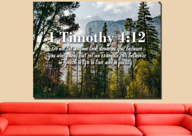1 Timothy 412 Don't Let Anyone Look Down On You Because Are Young Bible Verse Wall Art Canvas Scripture Home Decor Religious Framed - image 1