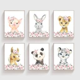 Safari Floral Animals, Nursery Prints, Decor, Girls Nursery, Bedroom - thumbnail 3