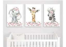 Safari Floral Animals, Nursery Prints, Decor, Girls Nursery, Bedroom - thumbnail 1