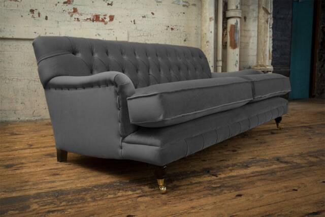 3 Seater Graphite Grey Velvet Fabric Chesterfield Sofa, British Handmade - image 1
