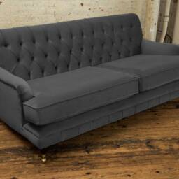 3 Seater Graphite Grey Velvet Fabric Chesterfield Sofa, British Handmade - thumbnail 2