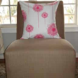 New 18x18 Inch Designer Handmade Pillow Case With Dandelion Blooms in Pink On A Fresh White - thumbnail 2