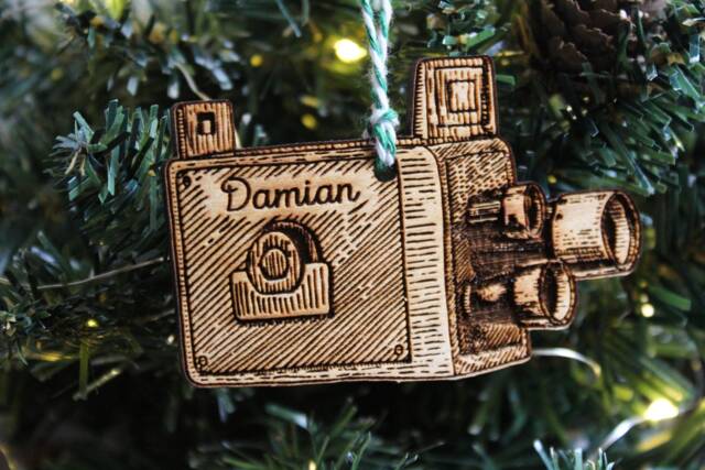 Personalised Film Maker Christmas Ornament Movies Camera Wood Custom Bauble Laser Engraved Rustic Wooden Filming Tree Decoration - image 1