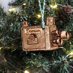 Personalised Film Maker Christmas Ornament Movies Camera Wood Custom Bauble Laser Engraved Rustic Wooden Filming Tree Decoration - thumbnail 2