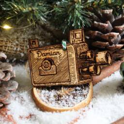 Personalised Film Maker Christmas Ornament Movies Camera Wood Custom Bauble Laser Engraved Rustic Wooden Filming Tree Decoration - thumbnail 3