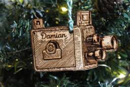 Personalised Film Maker Christmas Ornament Movies Camera Wood Custom Bauble Laser Engraved Rustic Wooden Filming Tree Decoration - thumbnail 1