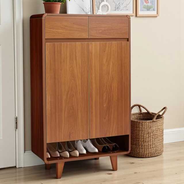 Wooden Shoe Rack Cabinet 5-Tier Storage With 2 Drawers & Doors, For Entryway Hallway, Brown - image 1
