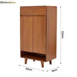 Wooden Shoe Rack Cabinet 5-Tier Storage With 2 Drawers & Doors, For Entryway Hallway, Brown - thumbnail 4
