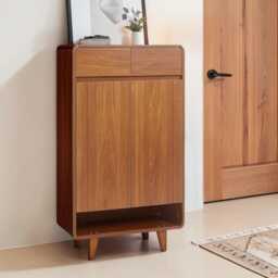 Wooden Shoe Rack Cabinet 5-Tier Storage With 2 Drawers & Doors, For Entryway Hallway, Brown - thumbnail 2