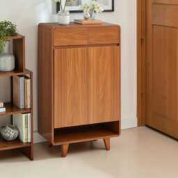 Wooden Shoe Rack Cabinet 5-Tier Storage With 2 Drawers & Doors, For Entryway Hallway, Brown - thumbnail 3