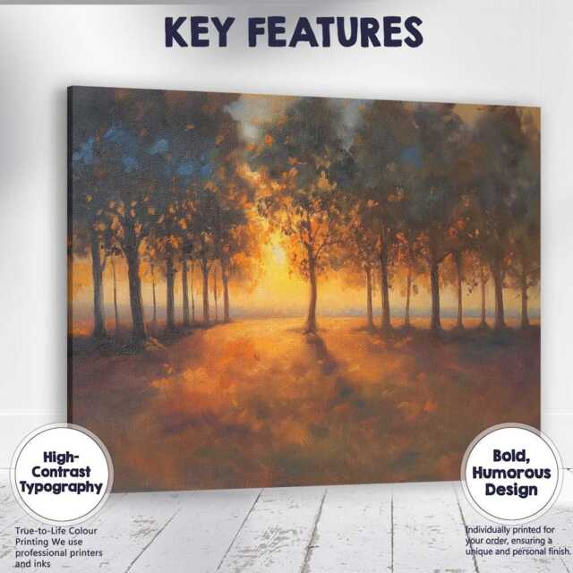 Warm Autumn Sunset Forest Glade Impressionist Landscape Canvas Wall Art Print Decor Picture Ready To Hang - image 1