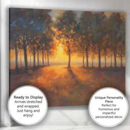 Warm Autumn Sunset Forest Glade Impressionist Landscape Canvas Wall Art Print Decor Picture Ready To Hang - thumbnail 3
