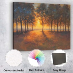 Warm Autumn Sunset Forest Glade Impressionist Landscape Canvas Wall Art Print Decor Picture Ready To Hang - thumbnail 2
