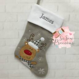 Personalised Silver Reindeer Deluxe Christmas Stocking, Personalized Gift, Personalised Grey Stocking - thumbnail 2