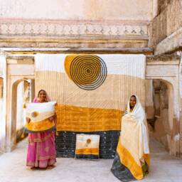 Oversized King Cotton Quilt Reversible Block-Printed Kantha Blanket - thumbnail 4
