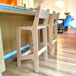 Handmade Plywood Bar Stool Set Scandinavian Kitchen Chair With Backrest - thumbnail 3