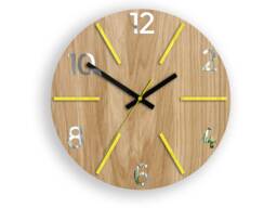 Wood Clock, Large Wall Wall Clock, Aksel Yellow, Gift, Decor, Unique Wall, Oak, Clocks, Mirror Yellow