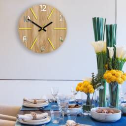 Wood Clock, Large Wall Wall Clock, Aksel Yellow, Gift, Decor, Unique Wall, Oak, Clocks, Mirror Yellow - thumbnail 3