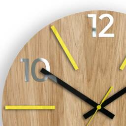 Wood Clock, Large Wall Wall Clock, Aksel Yellow, Gift, Decor, Unique Wall, Oak, Clocks, Mirror Yellow - thumbnail 2