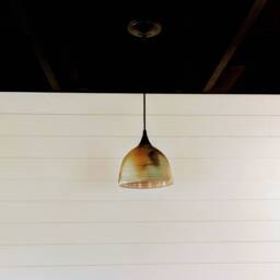Handmade Rustic Modern Industrial Lighting Pendant - Unique Variated Wood Fired Ceramic Shade Copper Patina - thumbnail 2