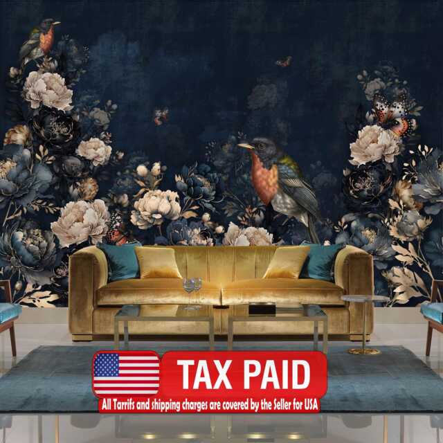 Vintage Chinoiserie Mural - Birds, Flowers, Trees Peel & Stick Wallpaper - image 1