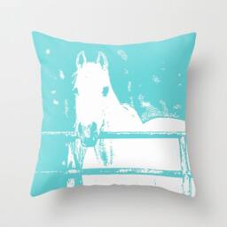 White Horse Turquoise, Pillow Or Cover Home Decor, Rustic, Farm White, Animal Cover, Kids Western Design