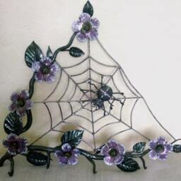 Forged Iron Wall Key Holder, Spider Web With Violet Flowers - thumbnail 4