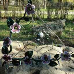 Forged Iron Wall Key Holder, Spider Web With Violet Flowers - thumbnail 3