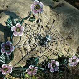 Forged Iron Wall Key Holder, Spider Web With Violet Flowers - thumbnail 2