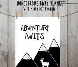 Monochrome Neutral Baby Blanket - Scandinavian Style in Black White With Deer Mountains - thumbnail 1