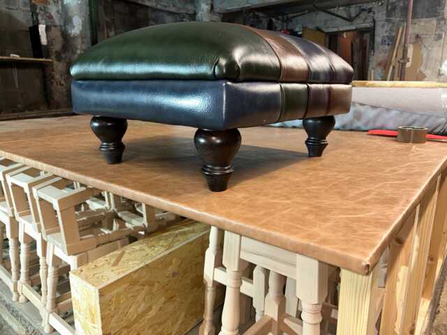 Real Leather Striped Footstool - Any 4 Colours You Like - image 1