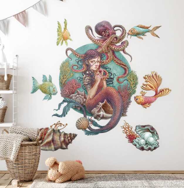 Underwater Mermaids Wall Stickers For Kids Room, Vivid Baby Room Decor, Fantastic Decal Children's Self Adhesive - image 1