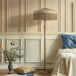 Handmade Raw Silk Lampshade With Long Fringe Beige Neutral Pendant Shade - thumbnail 3