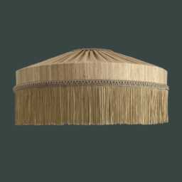 Handmade Raw Silk Lampshade With Long Fringe Beige Neutral Pendant Shade - thumbnail 1