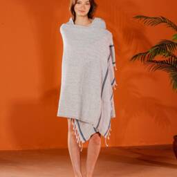 Hand-Woven Organic Cotton Beach Towel Grey With Blue Stripes - thumbnail 2
