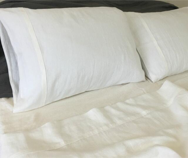 Linen Bed Sheets in White Medium Weight Linen, Top Sheet, Fitted Linen Sheets Queen, King, Full, Twin Or Custom Size - image 1