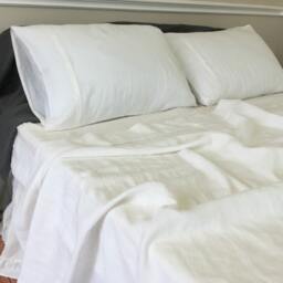 Linen Bed Sheets in White Medium Weight Linen, Top Sheet, Fitted Linen Sheets Queen, King, Full, Twin Or Custom Size - thumbnail 3