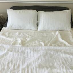 Linen Bed Sheets in White Medium Weight Linen, Top Sheet, Fitted Linen Sheets Queen, King, Full, Twin Or Custom Size - thumbnail 2