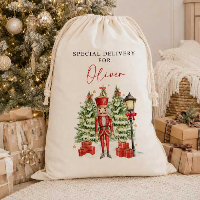Personalised Santa Sack With Name - Nutcracker Soldier Christmas Stocking, Custom Gift Bag For Kids Holiday Present - image 1