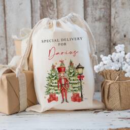 Personalised Santa Sack With Name - Nutcracker Soldier Christmas Stocking, Custom Gift Bag For Kids Holiday Present - thumbnail 2