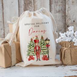 Personalised Large Santa Christmas Sack For Boys , Xmas Toy Sack With Name & Nutcracker Soldier, Personalised Stocking , Christmas Gift
