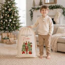Personalised Santa Sack With Name - Nutcracker Soldier Christmas Stocking, Custom Gift Bag For Kids Holiday Present - thumbnail 3