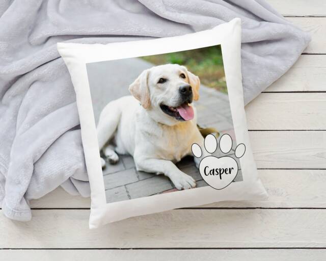 Personalised Pet Cushion - Clustog Anifail Anwes Personol Custom Cat Gift Dog Photo Cymraeg - image 1