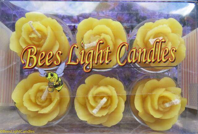 Rose Tea Light Candle Set/Handcrafted in The Usa 100% Pure & Natural Beeswax Candles - Half Dozen Tealights Yellow Roses Friend Gift - image 1