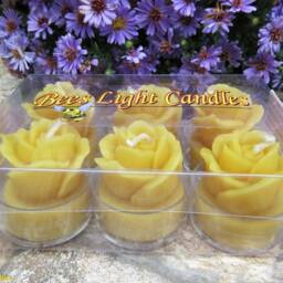 Rose Tea Light Candle Set/Handcrafted in The Usa 100% Pure & Natural Beeswax Candles - Half Dozen Tealights Yellow Roses Friend Gift - thumbnail 2
