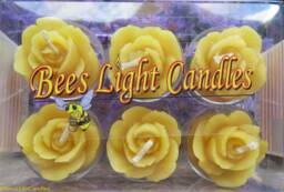 Rose Tea Light Candle Set/Handcrafted in The Usa 100% Pure & Natural Beeswax Candles - Half Dozen Tealights Yellow Roses Friend Gift - thumbnail 1