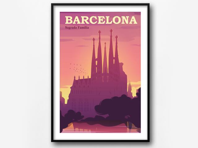 Barcelona Sagrada Familia Retro Travel Poster Print - image 1